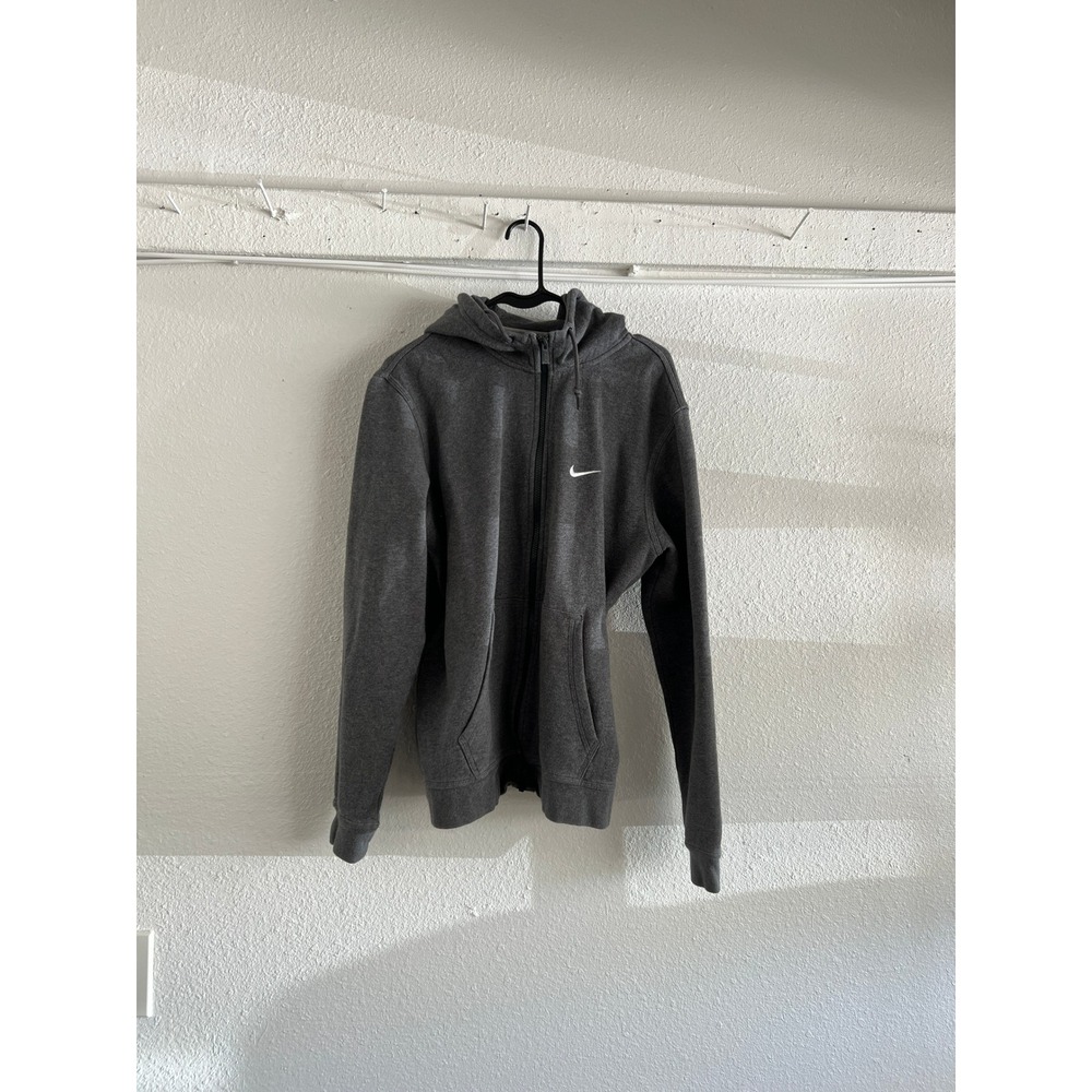 Nike Mens Fleece Full Zip Hoodie Charcoal Gray Embroidered Swoosh Logo Large